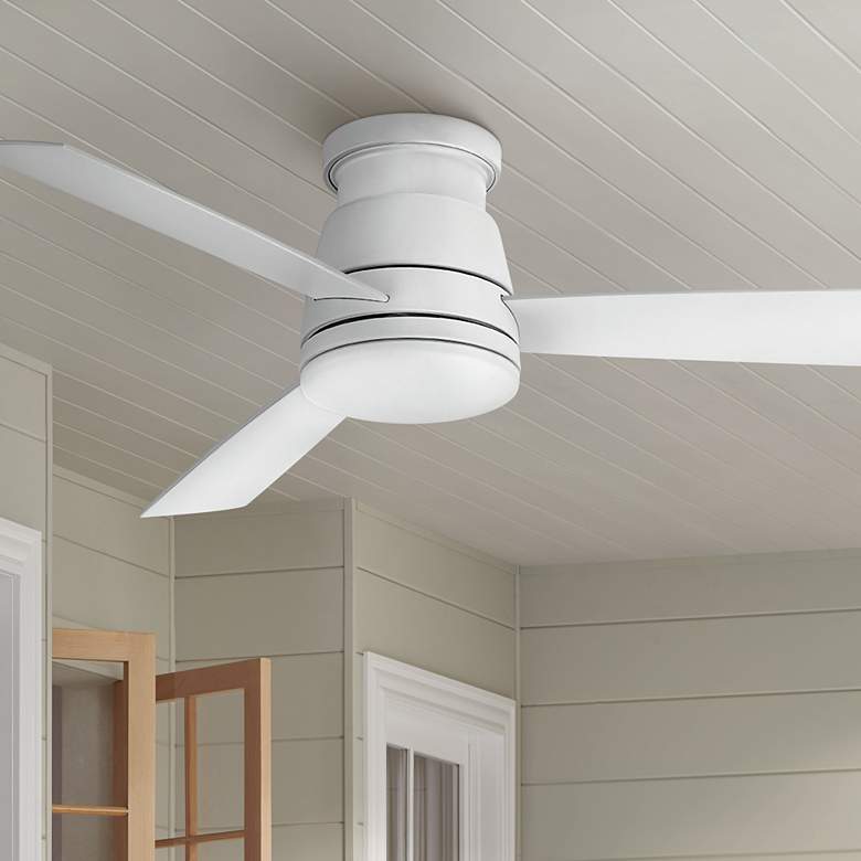 Image 1 52" Hinkley Trey Matte White Wet Rated LED Hugger Ceiling Fan