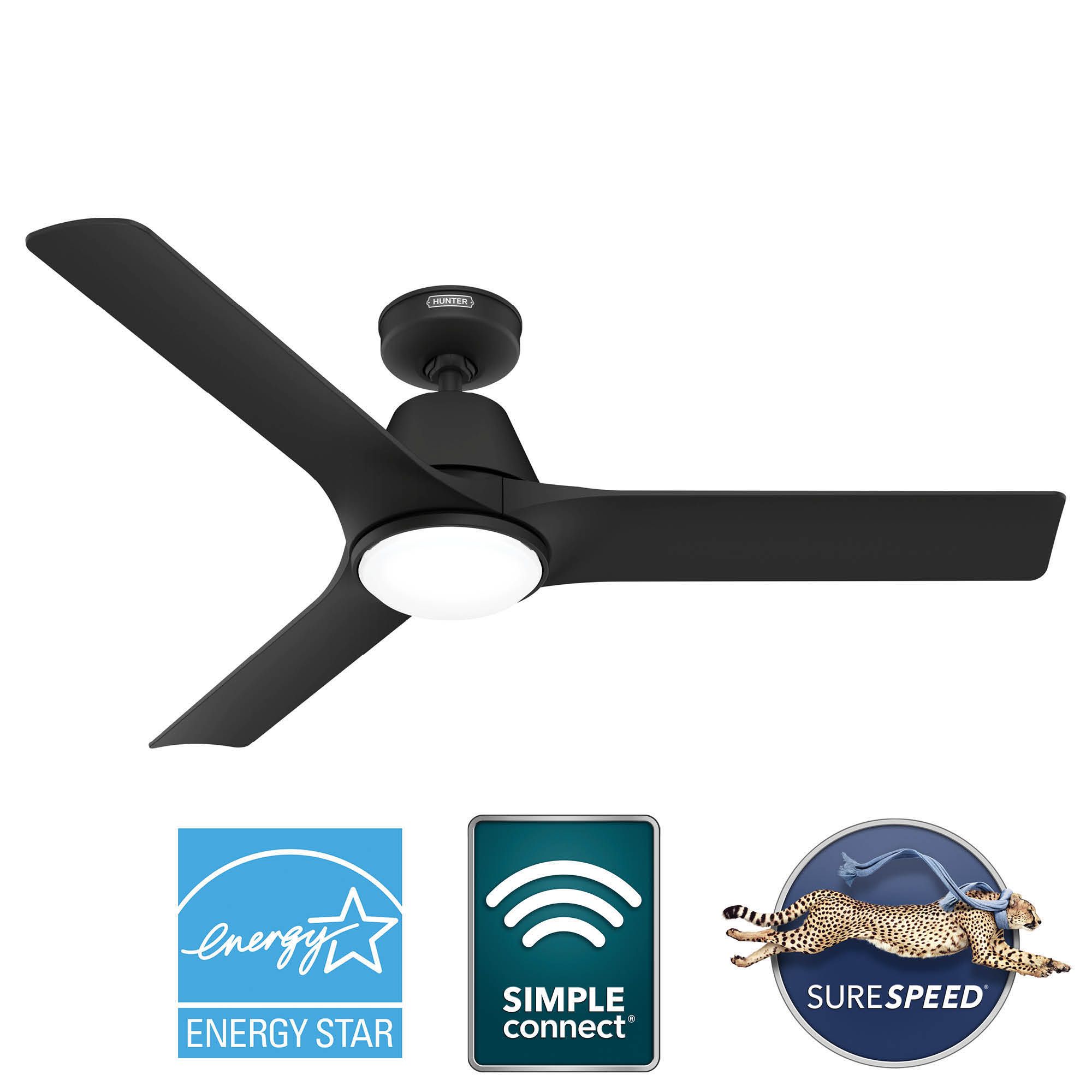 Image 3 52" Hunter Aeronaut Matte Black LED Smart Ceiling Fan more views