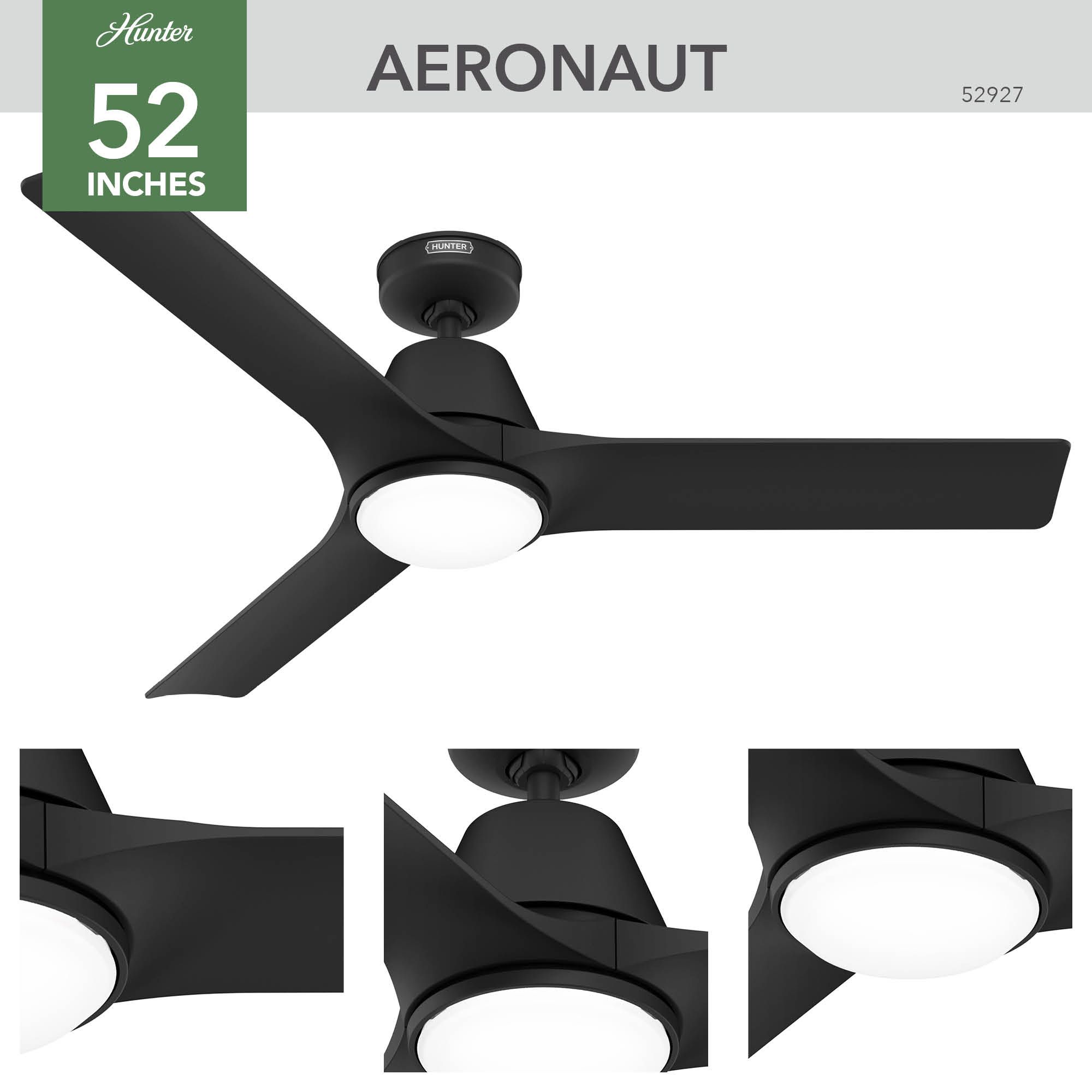 Image 6 52" Hunter Aeronaut Matte Black LED Smart Ceiling Fan more views