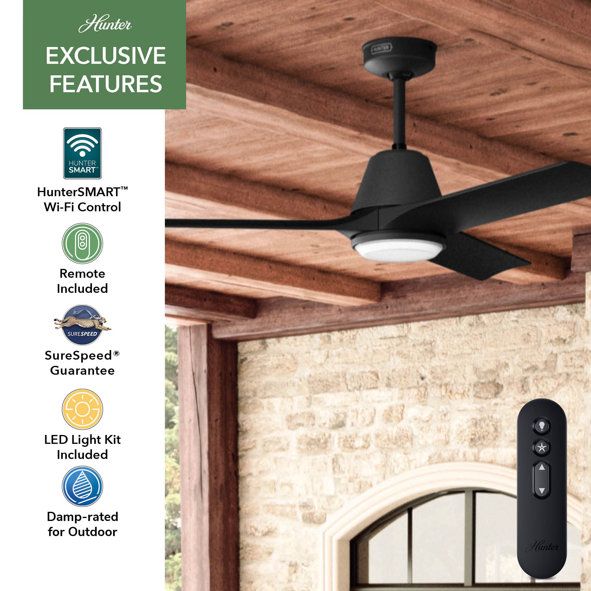 52" Hunter Aeronaut Matte Black LED Smart Ceiling Fan