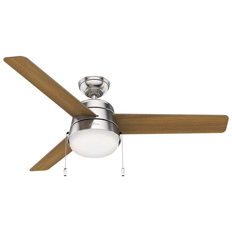Image 1 52 inch Hunter Aker LED Brushed Nickel Ceiling Fan with Pull Chain