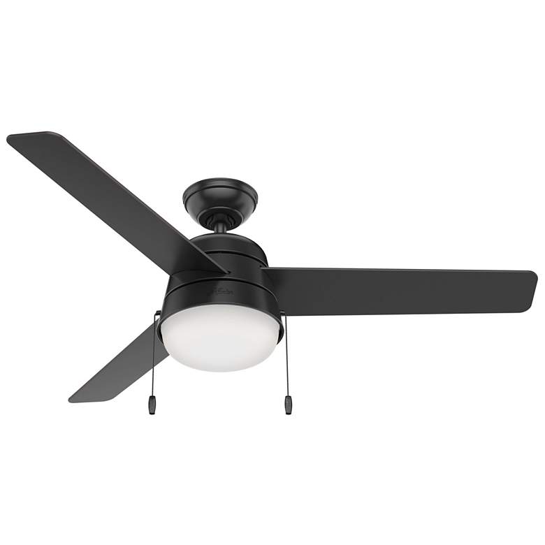 Image 1 52 inch Hunter Aker Matte Black Damp Rated Ceiling Fan with LED Light Kit