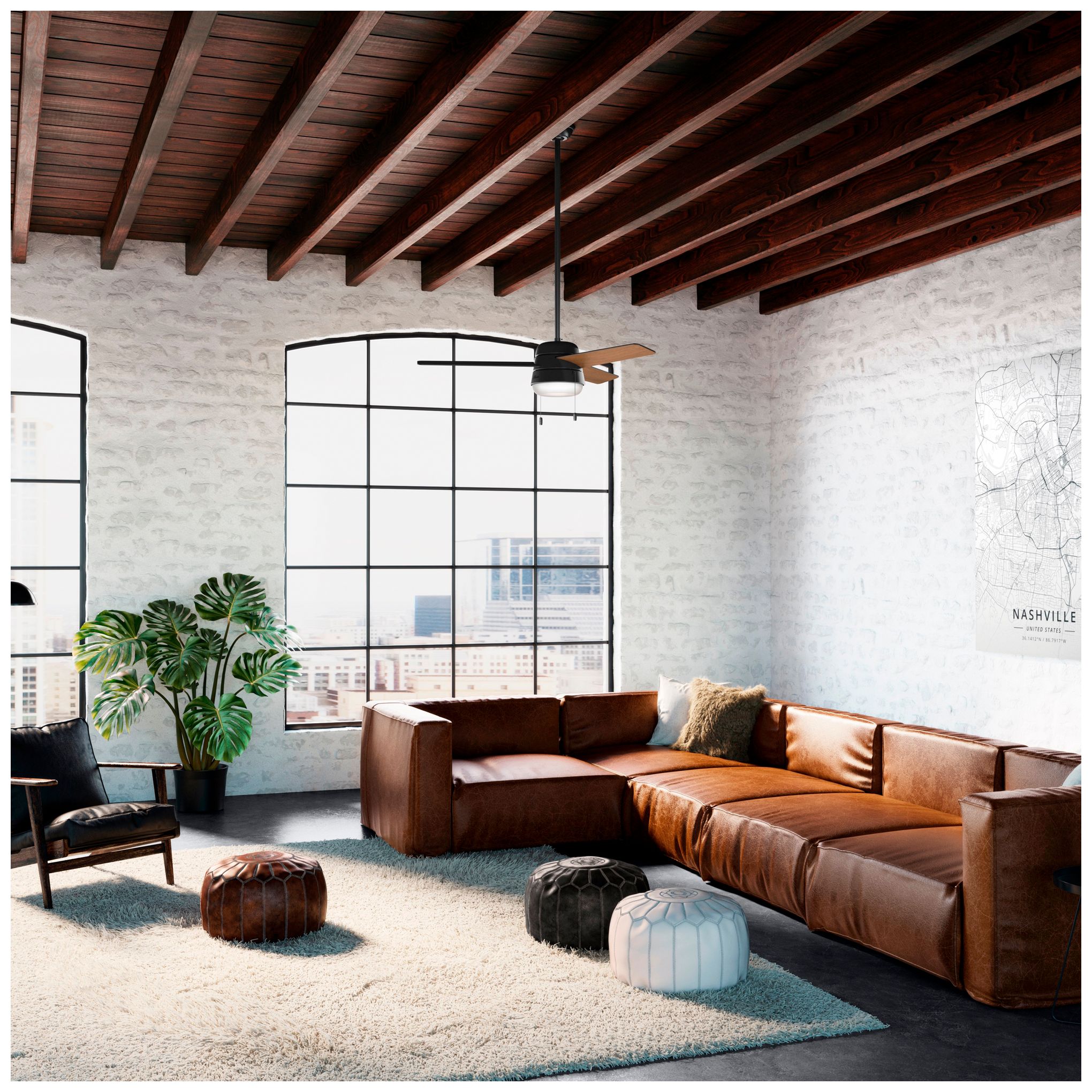 52" Hunter Aker Matte Black Damp Rated Ceiling Fan with LED Light Kit