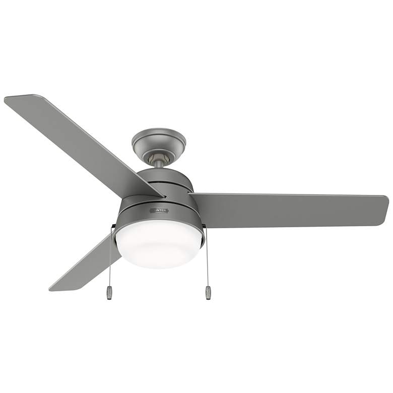 Image 1 52 inch Hunter Aker Matte Silver Damp Rated Ceiling Fan with LED Light Kit