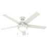 52" Hunter Anslee LED Fresh White Finish Ceiling Fan with Pull Chain