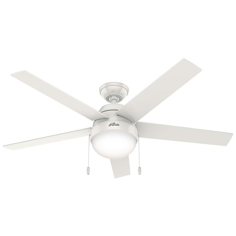 Image 1 52 inch Hunter Anslee LED Fresh White Finish Ceiling Fan with Pull Chain