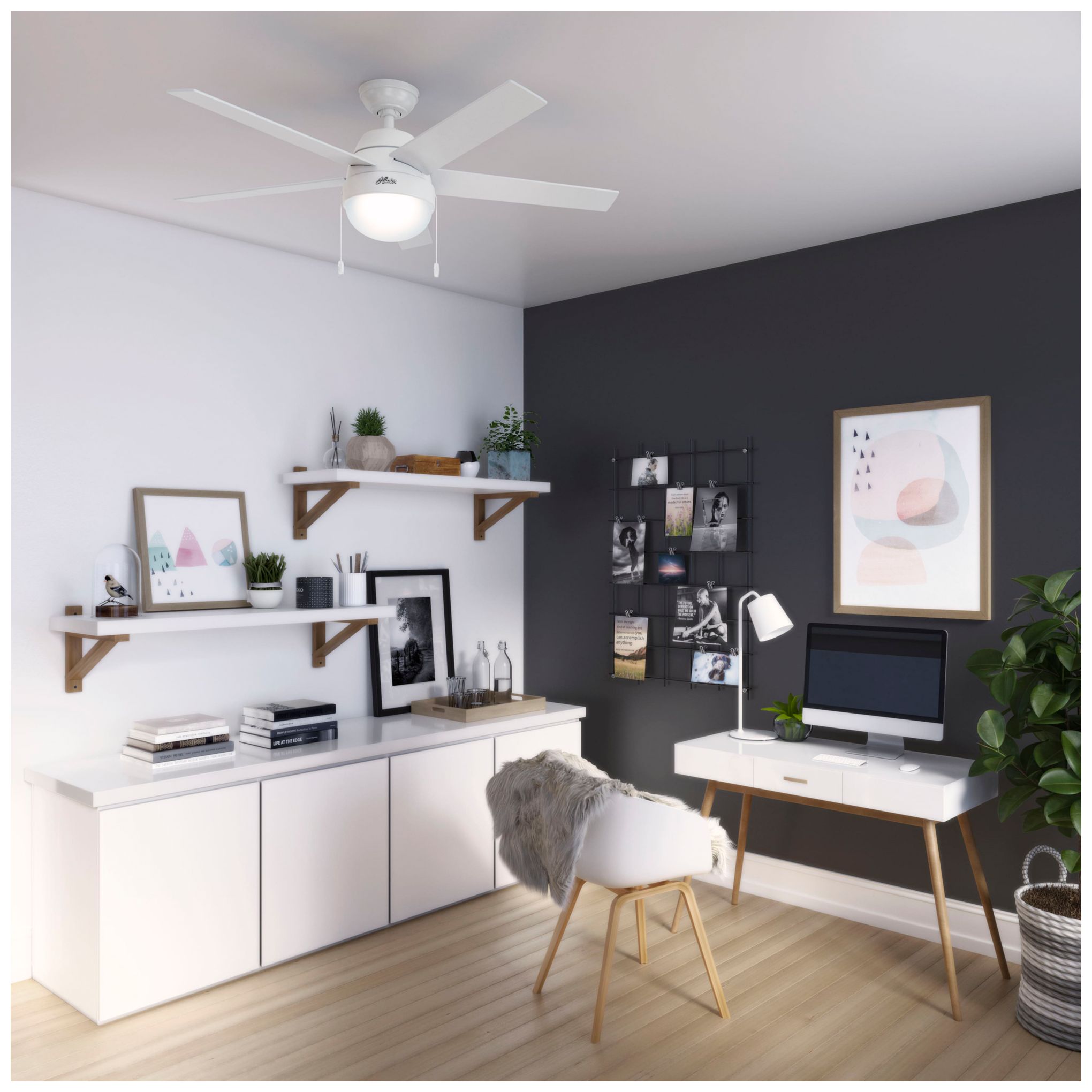 Image 5 52" Hunter Anslee LED Fresh White Finish Ceiling Fan with Pull Chain more views