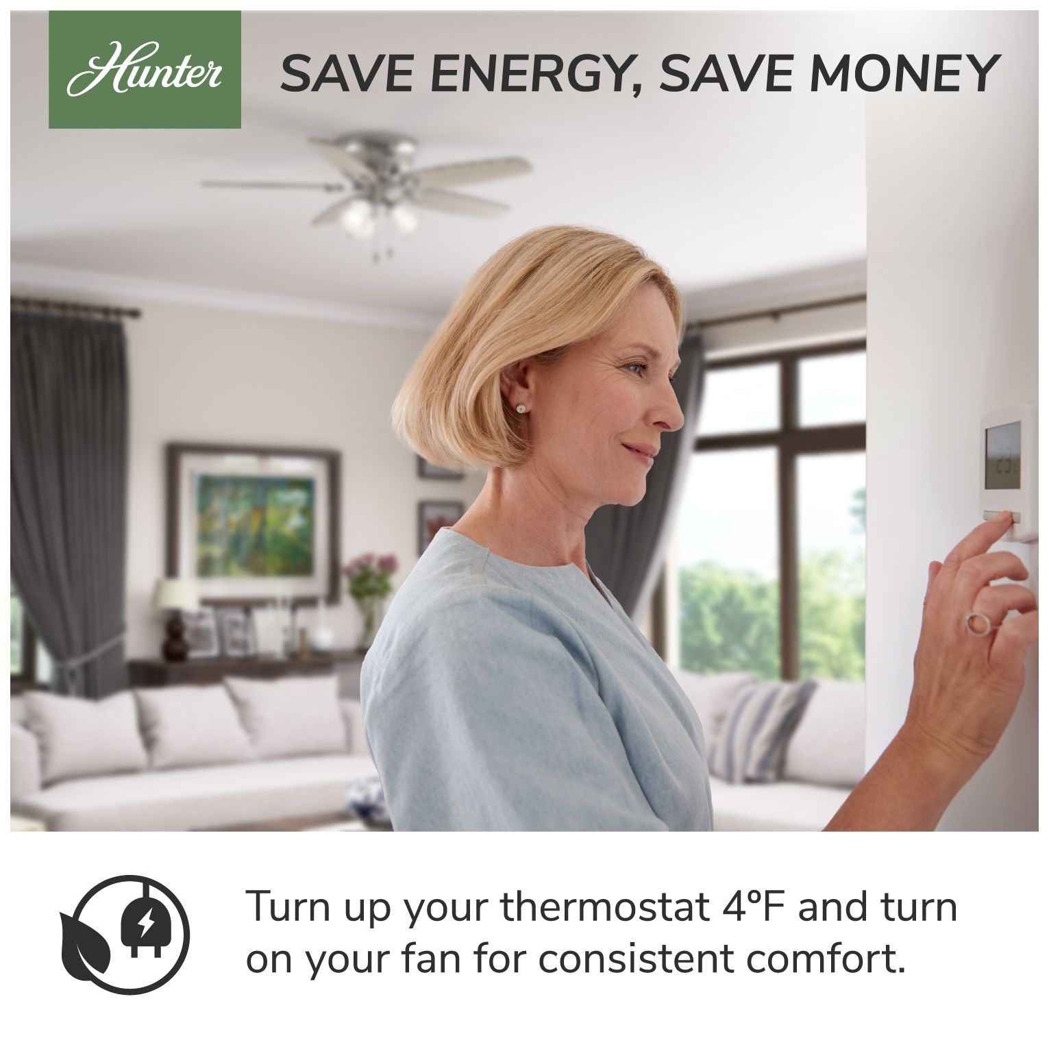 52" Hunter Anslee LED Fresh White Finish Ceiling Fan with Pull Chain