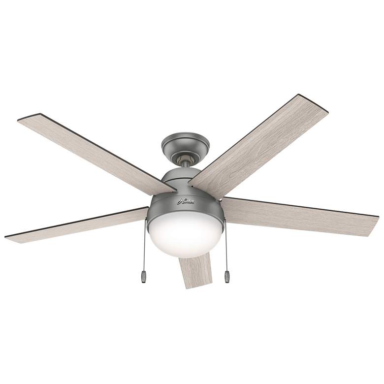 Image 1 52 inch Hunter Anslee LED Matte Silver Ceiling Fan with Pull Chain