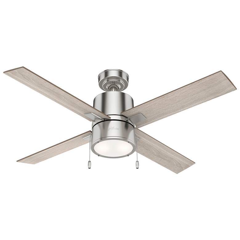 Image 1 52" Hunter Beck Brushed Nickel LED Ceiling Fan w/ Oak Blades