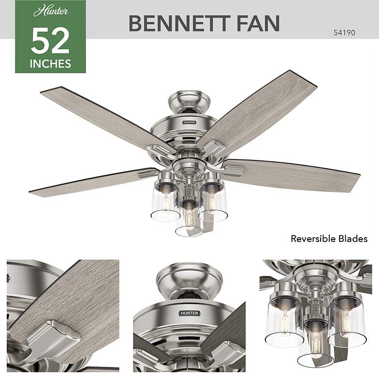 Image 5 52" Hunter Bennett 3-Light LED Brushed Nickel Ceiling Fan with Remote more views