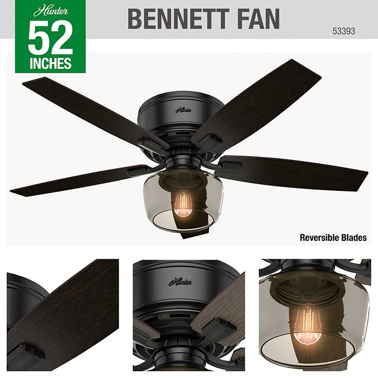 Image 5 52" Hunter Bennett Indoor Matte Black LED Ceiling Fan with Remote more views