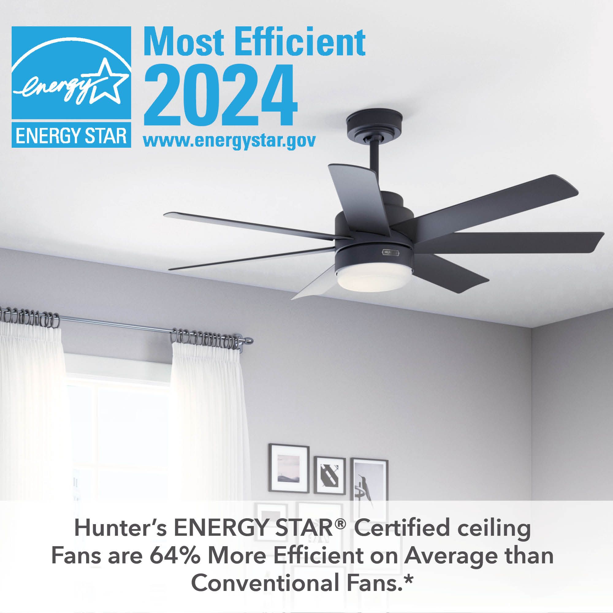 52" Hunter Brazos Matte Black LED Ceiling Fan