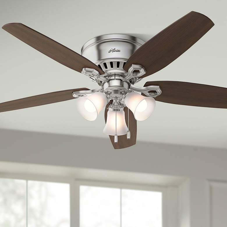 Image 1 52" Hunter Builder Brushed Nickel Low Profile Ceiling Fan with LED Lig