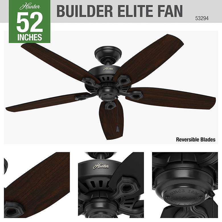 Image 6 52" Hunter Builder Elite Matte Black Ceiling Fan more views