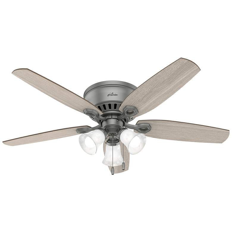 Image 1 52 inch Hunter Builder Matte Silver Low Profile Ceiling Fan with LED Light
