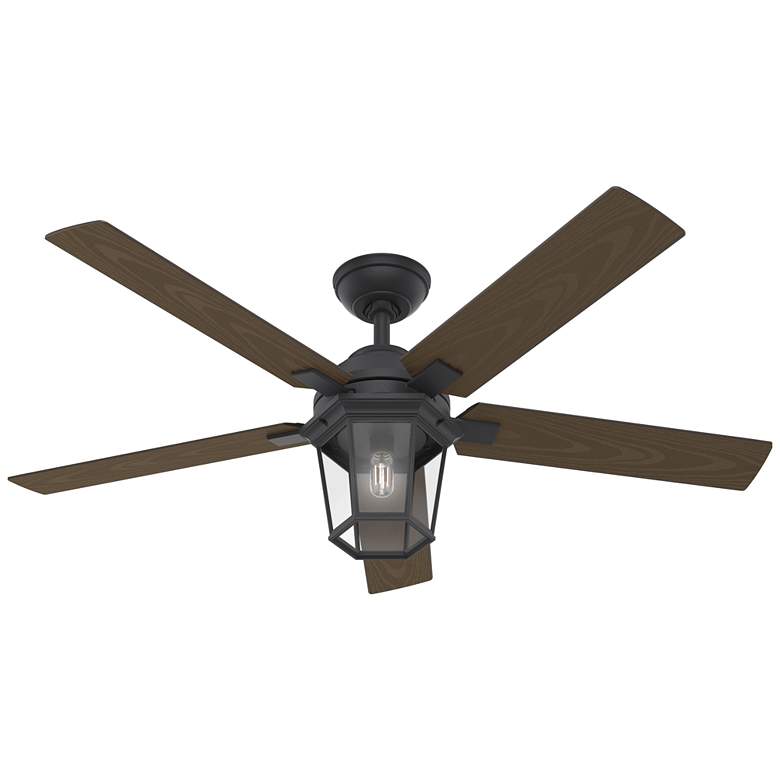 Image 1 52" Hunter Candle Bay Black Iron Outdoor LED Ceiling Fan with Remote