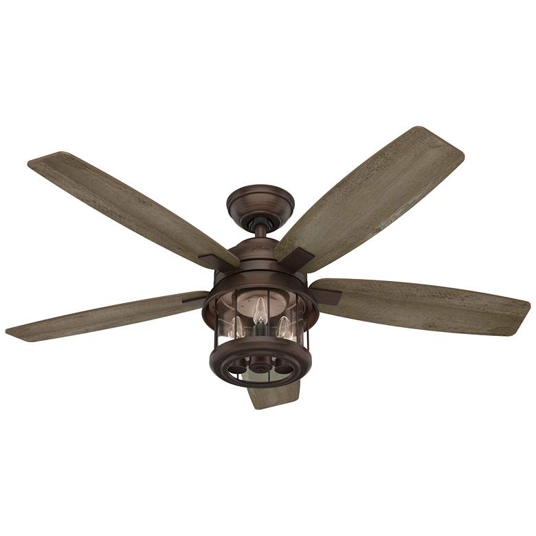 Image 1 52" Hunter Coral Bay Weathered Copper Damp LED Ceiling Fan with Remote