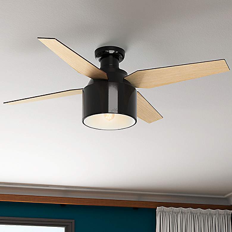 Image 1 52" Hunter Cranbrook Gloss Black LED Hugger Ceiling Fan with Remote