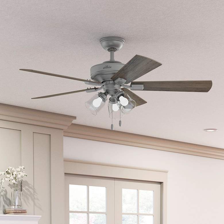 Image 1 52" Hunter Crestfield Matte Silver Ceiling Fan with LED Light Kit