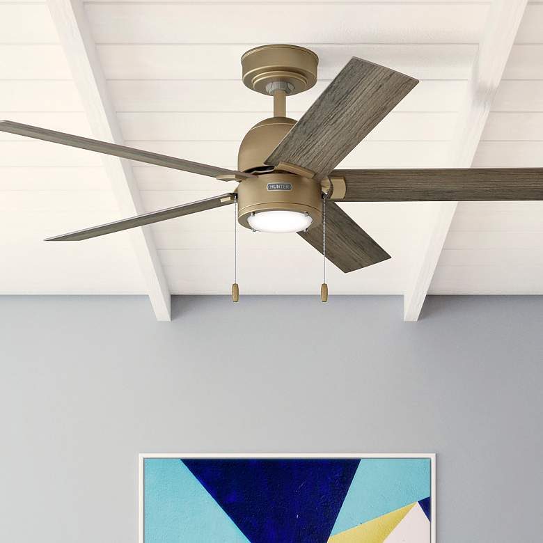 Image 1 52" Hunter Erling Burnished Brass Ceiling Fan with LED Light Kit