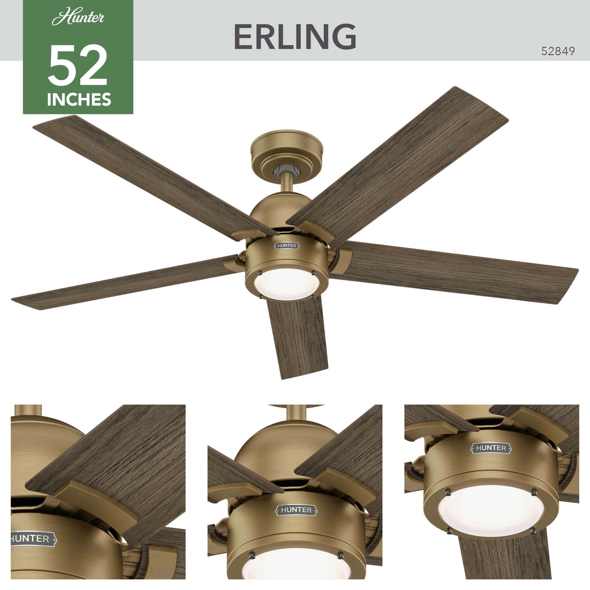 Image 6 52" Hunter Erling Luxe Gold LED Ceiling Fan more views