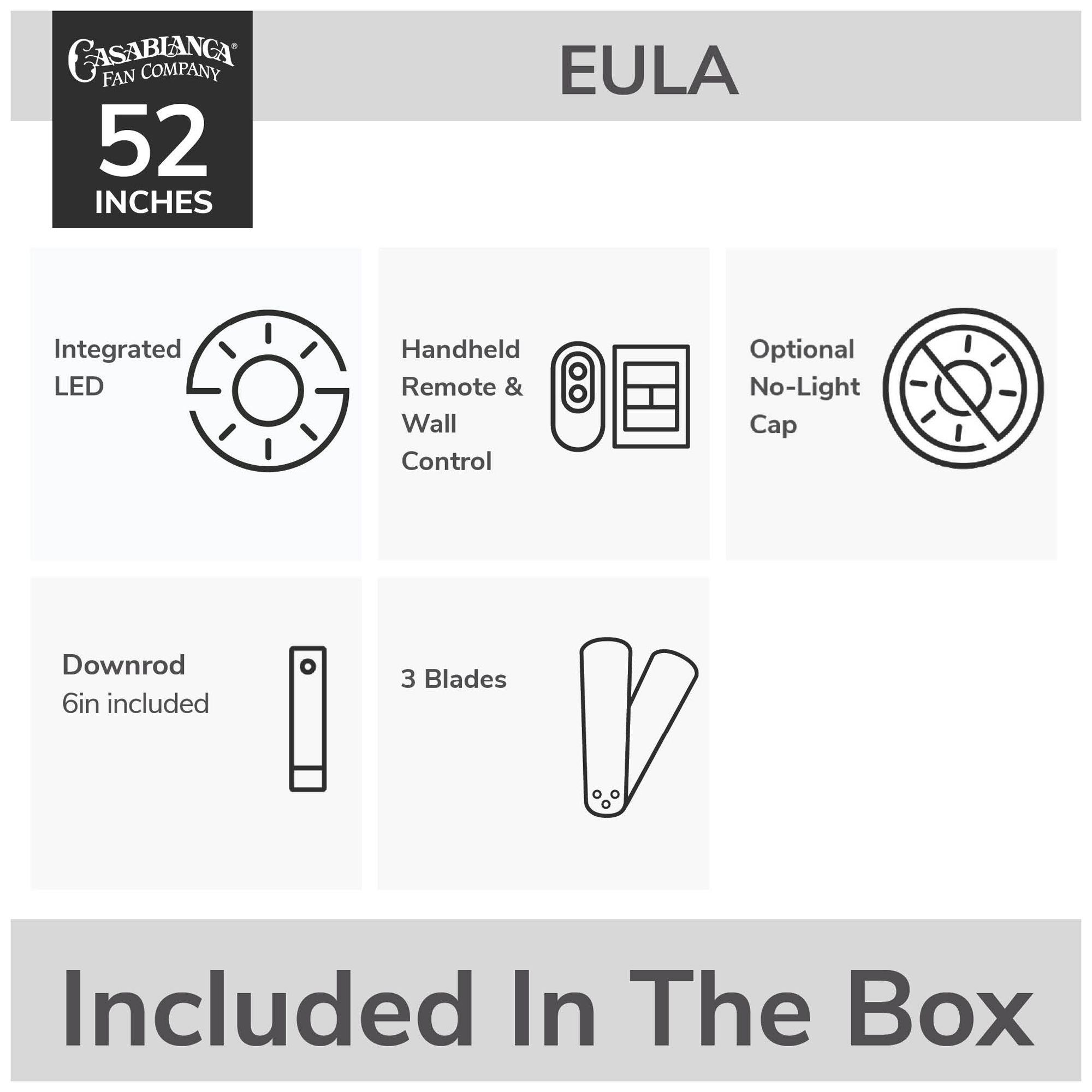 52" Hunter Eula Matte Black LED Ceiling Fan