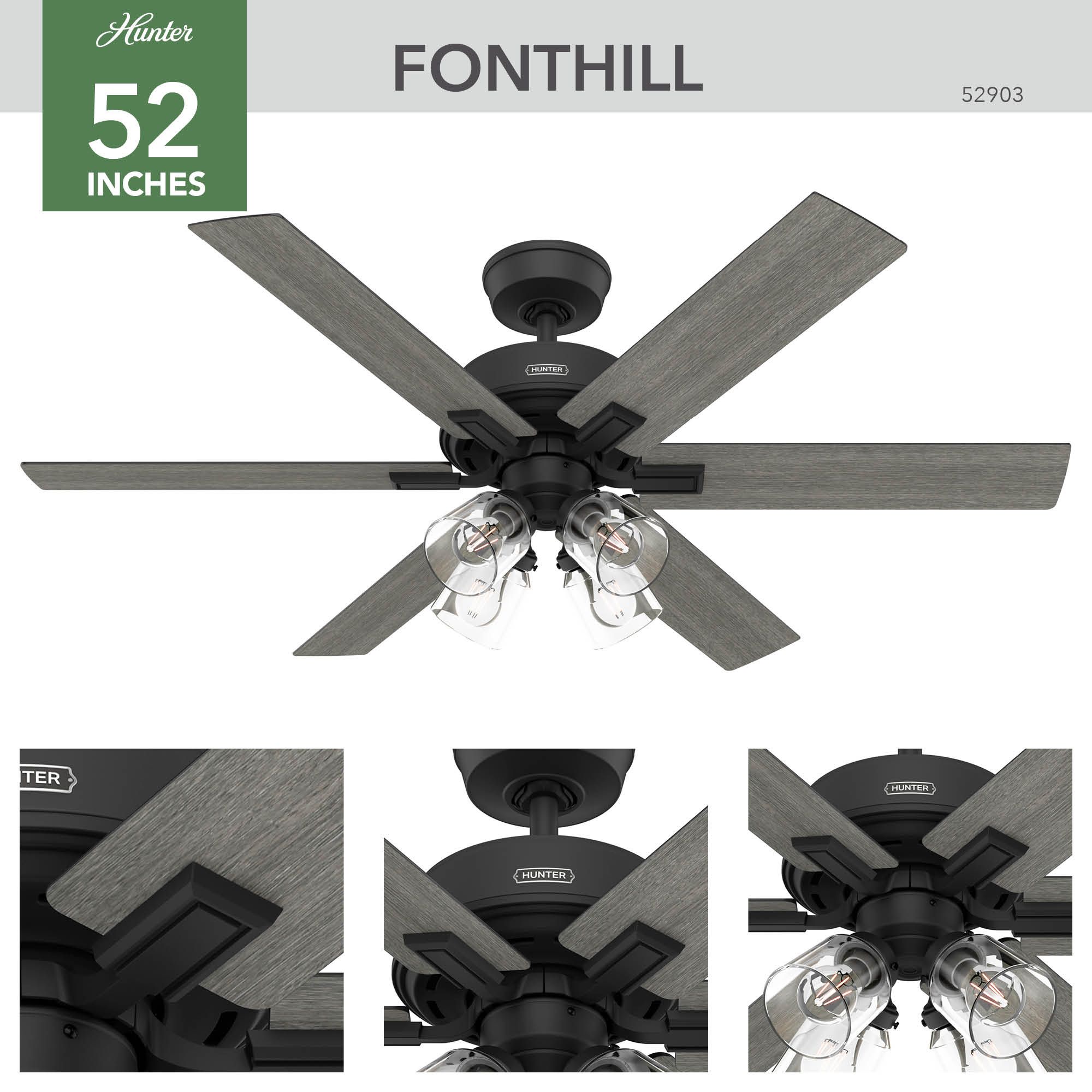 Image 6 52" Hunter Fonthill Matte Black LED Ceiling Fan more views