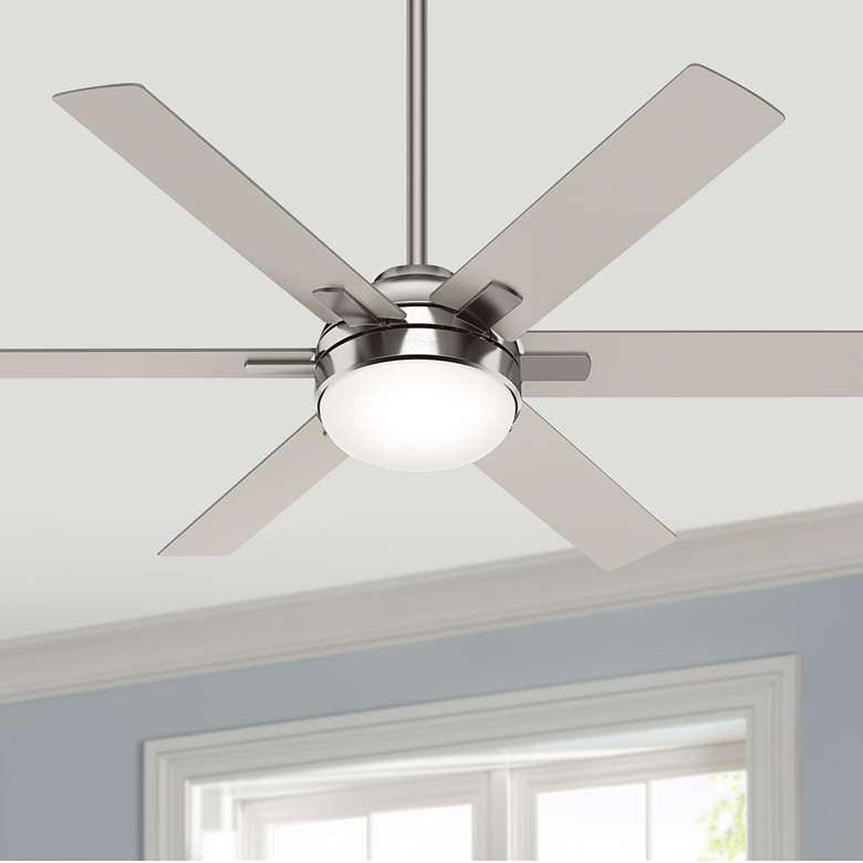 Image 1 52 inch Hunter Hardaway Brushed Nickel LED Ceiling Fan with Remote Control