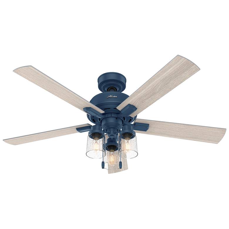 Image 1 52" Hunter Hartland LED Light Indigo Blue Ceiling Fan with Pull Chain