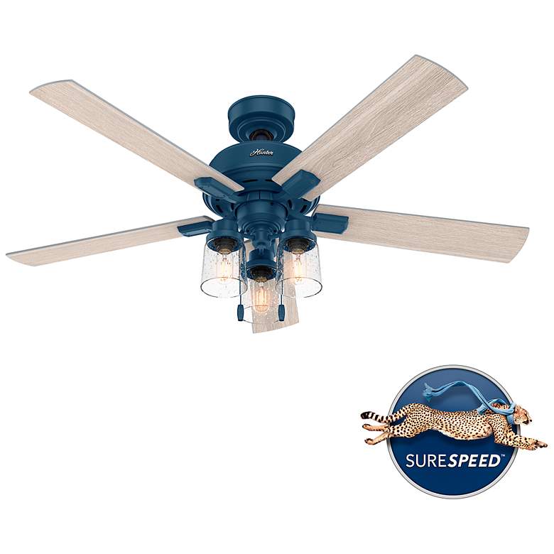 Image 7 52" Hunter Hartland LED Light Indigo Blue Ceiling Fan with Pull Chain more views