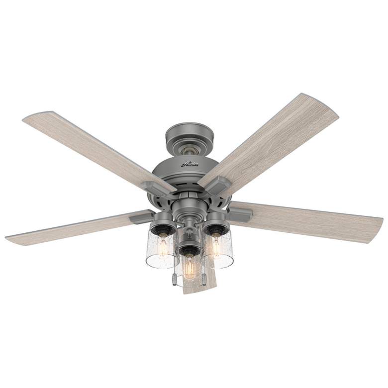 Image 1 52" Hunter Hartland Matte Silver Ceiling Fan with LED Light Kit