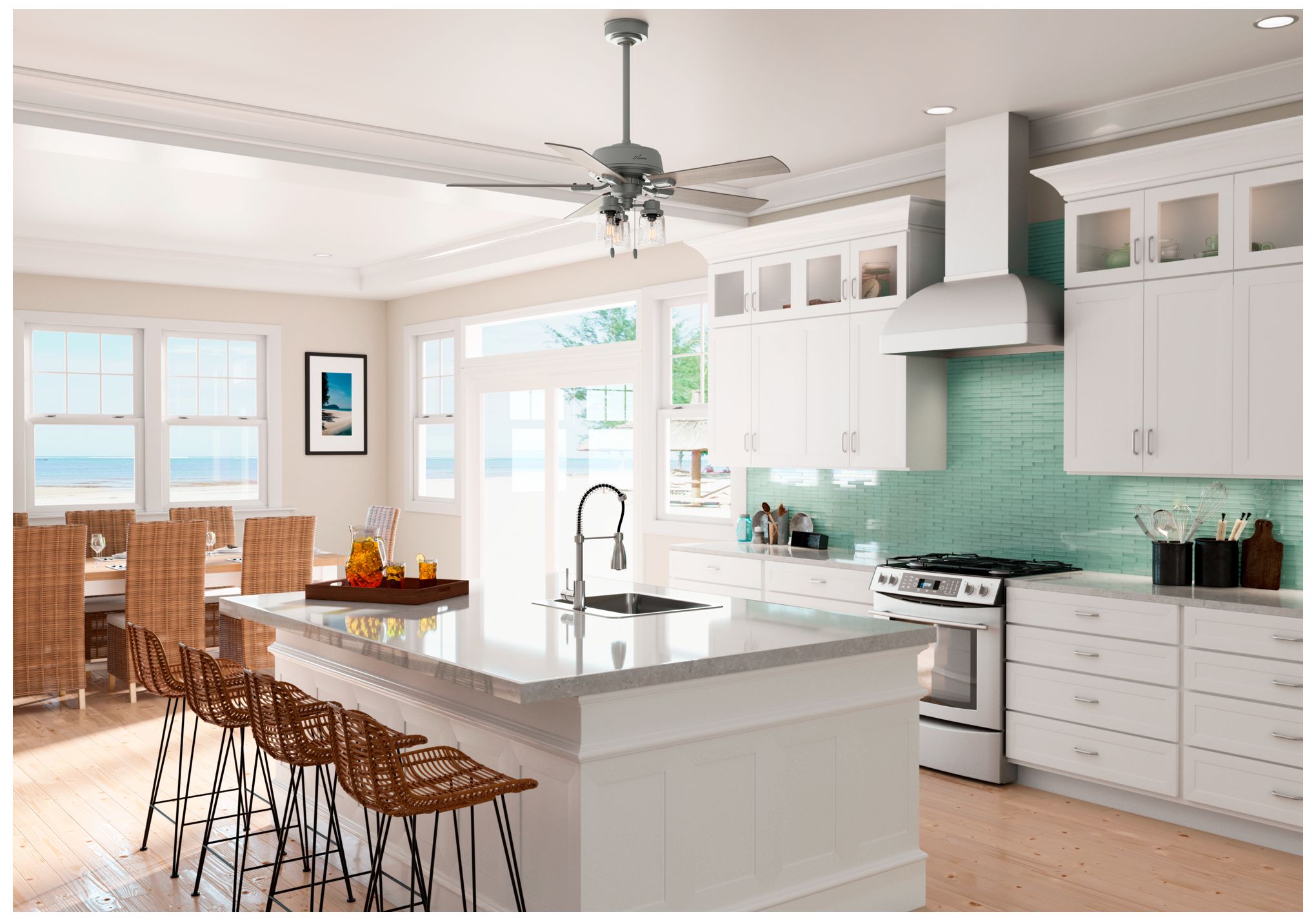 52" Hunter Hartland Matte Silver Ceiling Fan with LED Light Kit