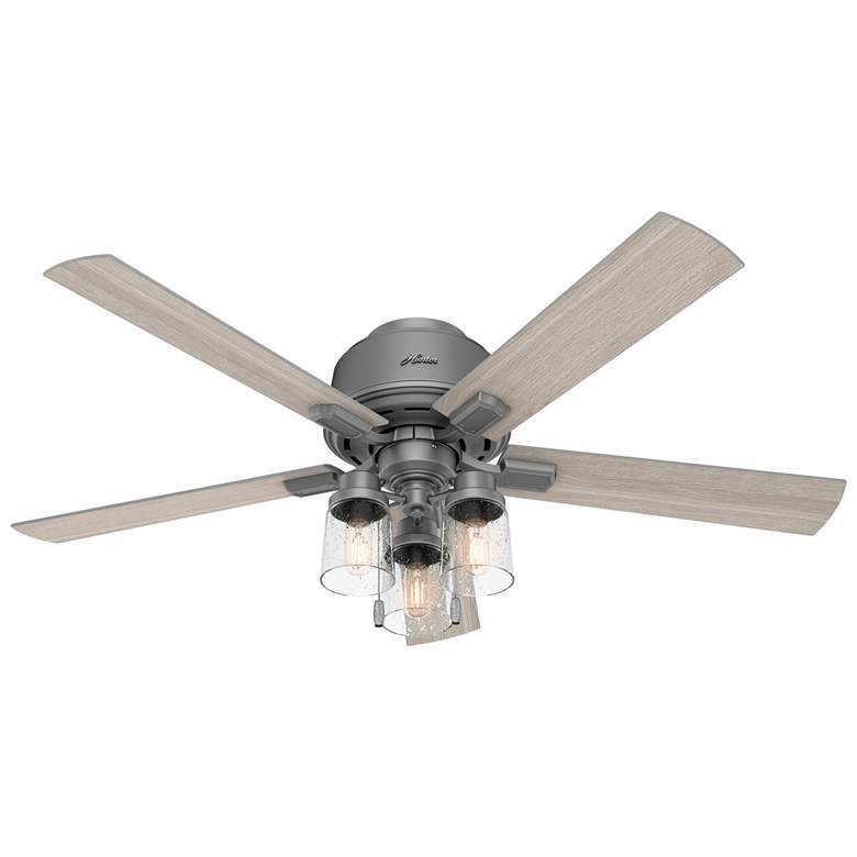 Image 1 52" Hunter Hartland Matte Silver Low Profile Ceiling Fan with LED Ligh