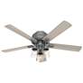 52" Hunter Hartland Matte Silver Low Profile Ceiling Fan with LED Ligh