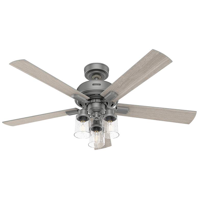 Image 1 52" Hunter Hartland Matte Silver w/ Gray Oak LED Ceiling Fan