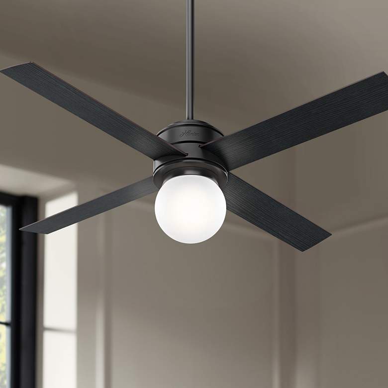 Image 1 52 inch Hunter Hepburn Black Modern LED Ceiling Fan with Wall Control