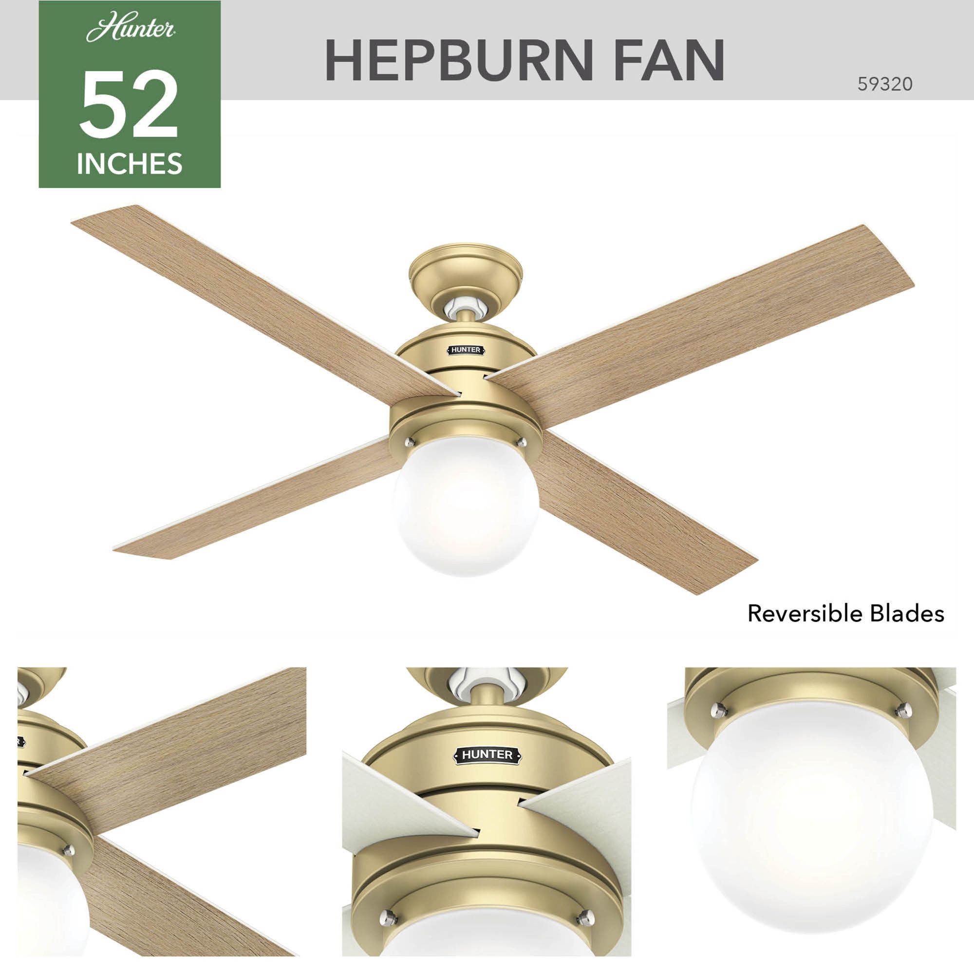 52" Hunter Hepburn Indoor Modern Brass LED