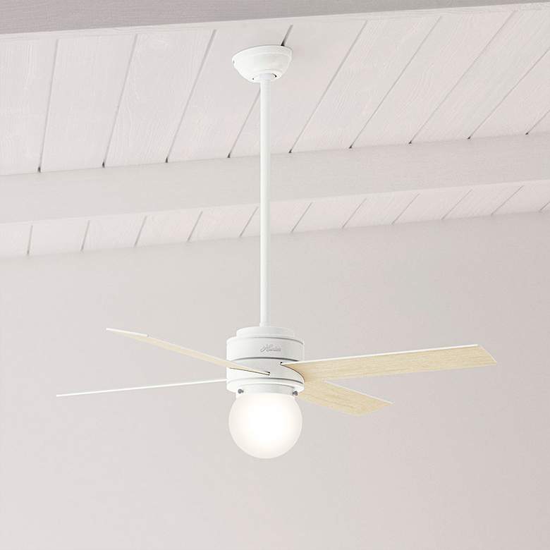 Image 1 52 inch Hunter Hepburn Matte White LED Ceiling Fan with Wall Control