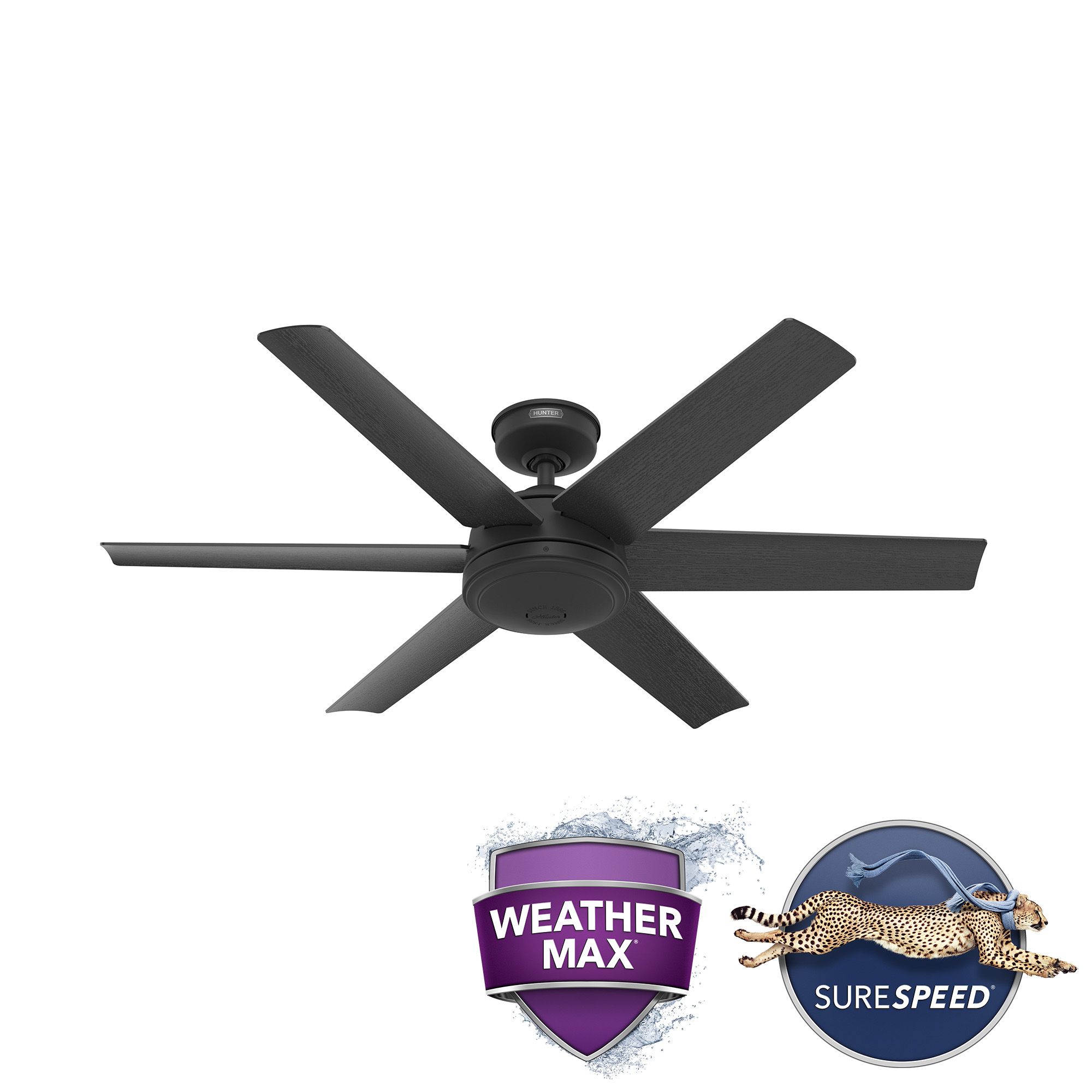52" Hunter Jetty Matte Black WeatherMax Outdoor Fan with Wall Control