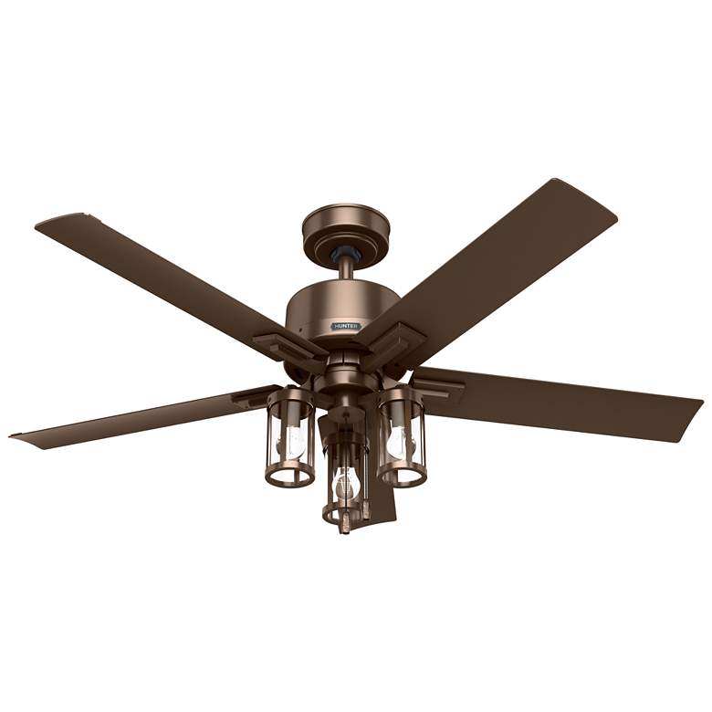 Image 1 52 inch Hunter Lawndale Satin Bronze Damp Rated Ceiling Fan with LED Light