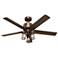 52" Hunter Lawndale Satin Bronze Damp Rated Ceiling Fan with LED Light