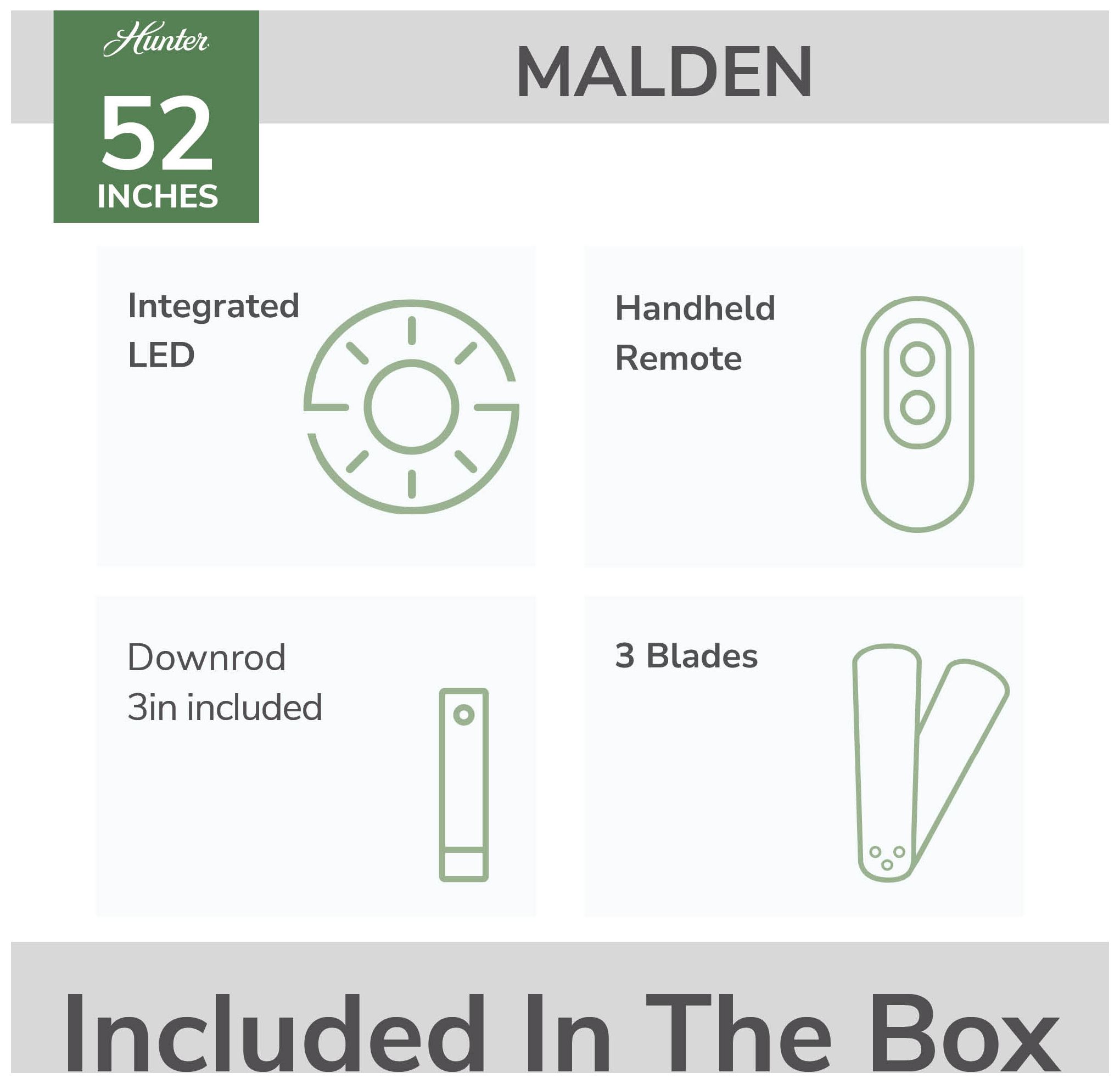 52" Hunter Malden 3-Blade Matte White LED Ceiling Fan with Remote