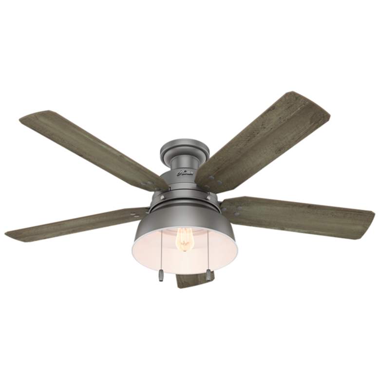 Image 1 52" Hunter Mill Valley Matte Silver Damp LED Flush Mount Ceiling Fan