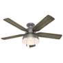 52" Hunter Mill Valley Matte Silver Damp LED Flush Mount Ceiling Fan