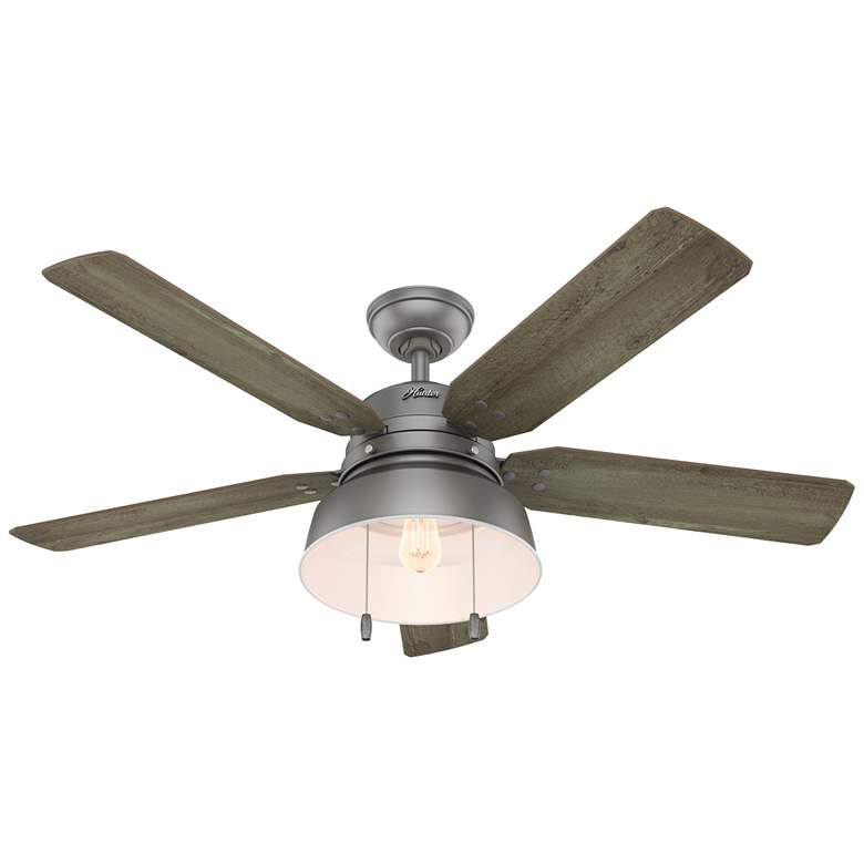 Image 1 52 inch Hunter Mill Valley Matte Silver Damp Pull Chain LED Ceiling Fan