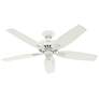 52" Hunter Newsome Fresh White Damp Rated Ceiling Fan and Pull Chain