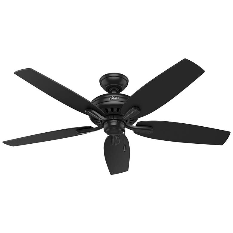 Image 1 52 inch Hunter Newsome Matte Black Damp Rated Ceiling Fan and Pull Chain