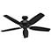 52" Hunter Newsome Matte Black Damp Rated Ceiling Fan and Pull Chain