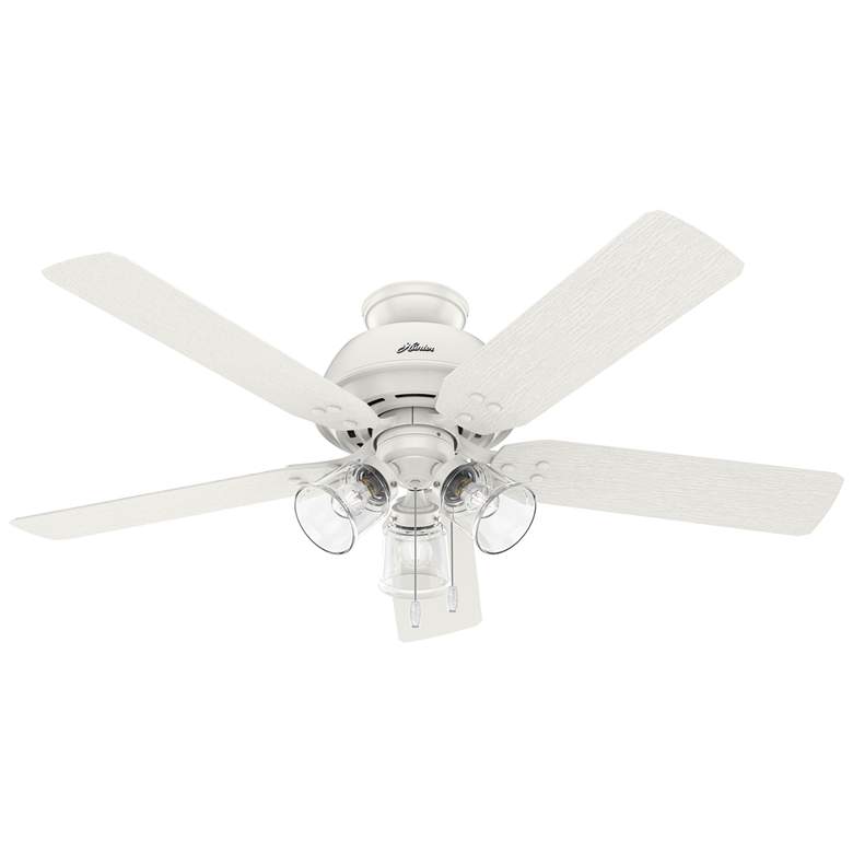 Image 1 52 inch Hunter River Ridge White Damp Rated LED Pull Chain Ceiling Fan
